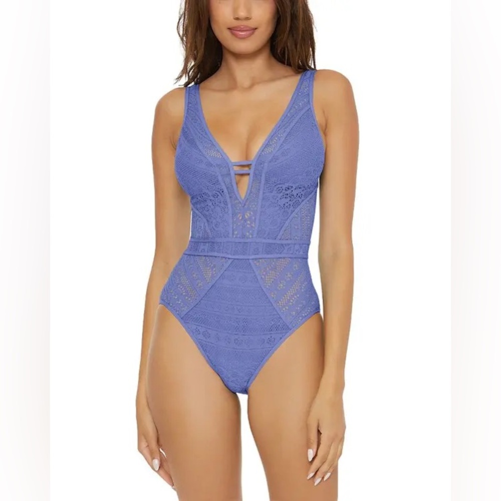 NWT Becca by Rebecca Virtue Color Play Crochet Plunge One Piece swimsuit